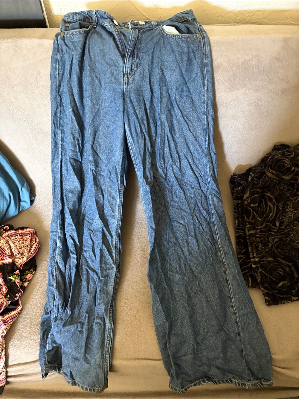 H&M Women's Light Blue Wide-Leg Denim Jeans